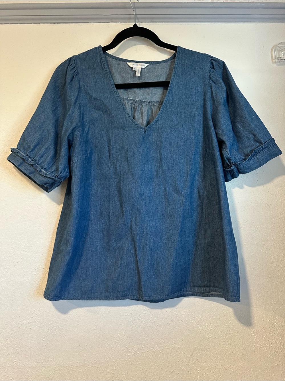 Madewell Blue Denim V-Neck Short Sleeve Top